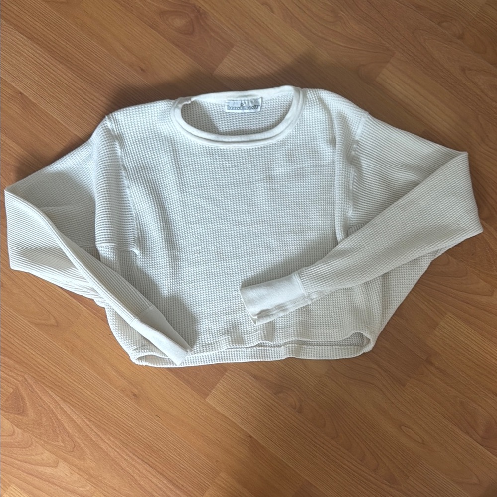 White Waffle Knit Long Sleeve Crop Top